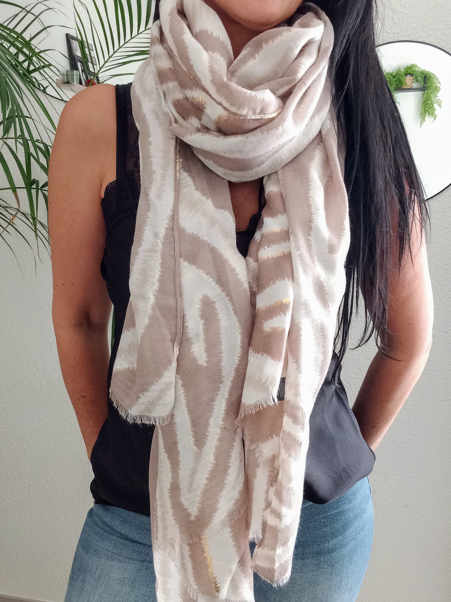 Foulard imprimé zèbre beige