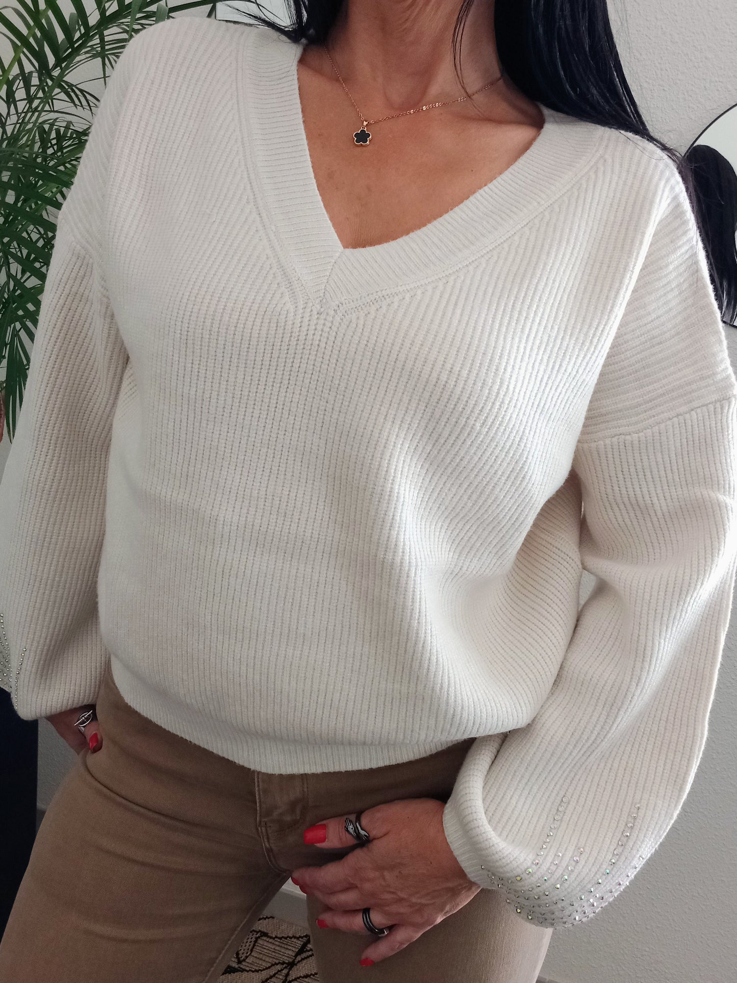 Pull ecru strass