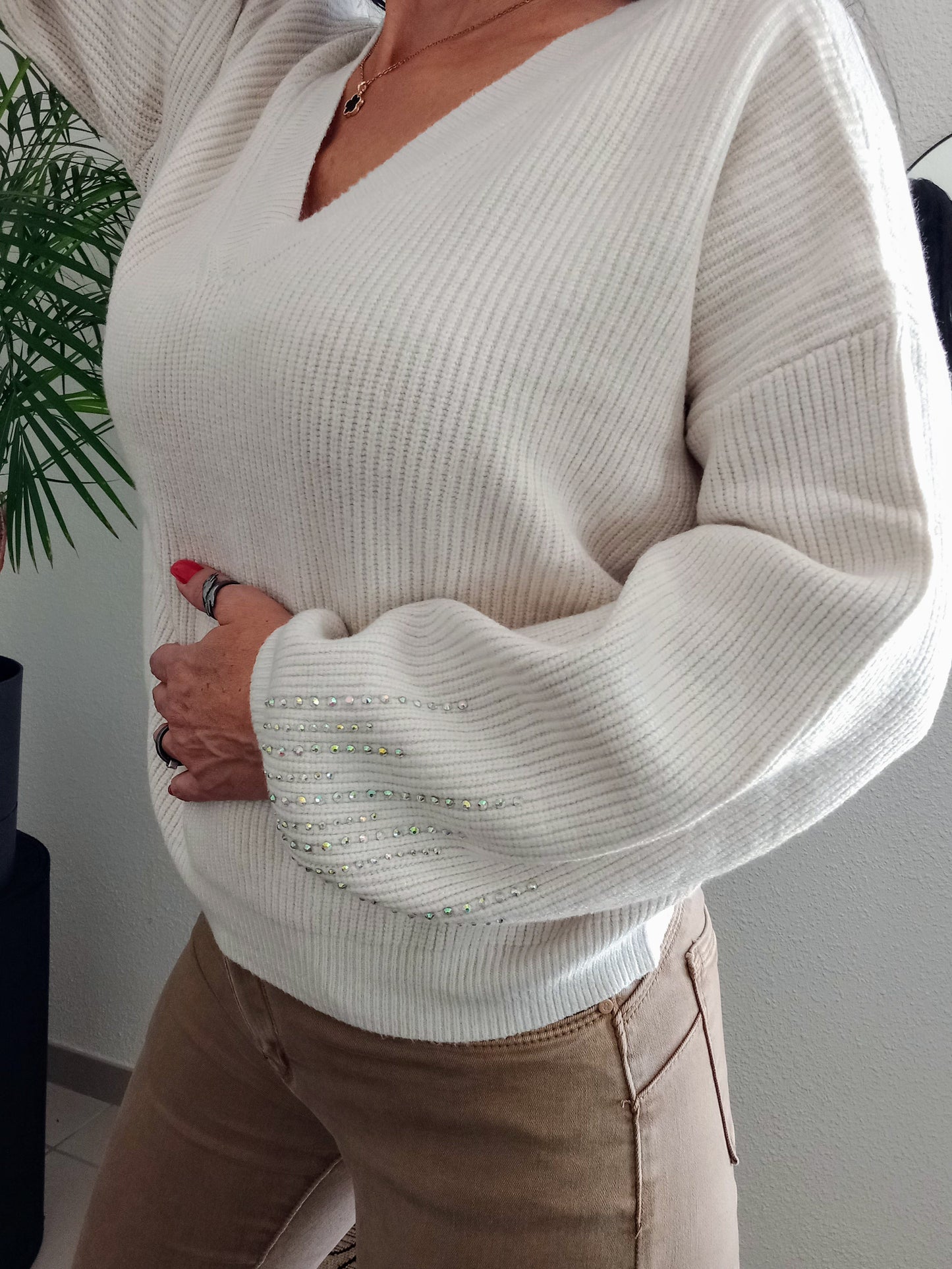 Pull ecru strass