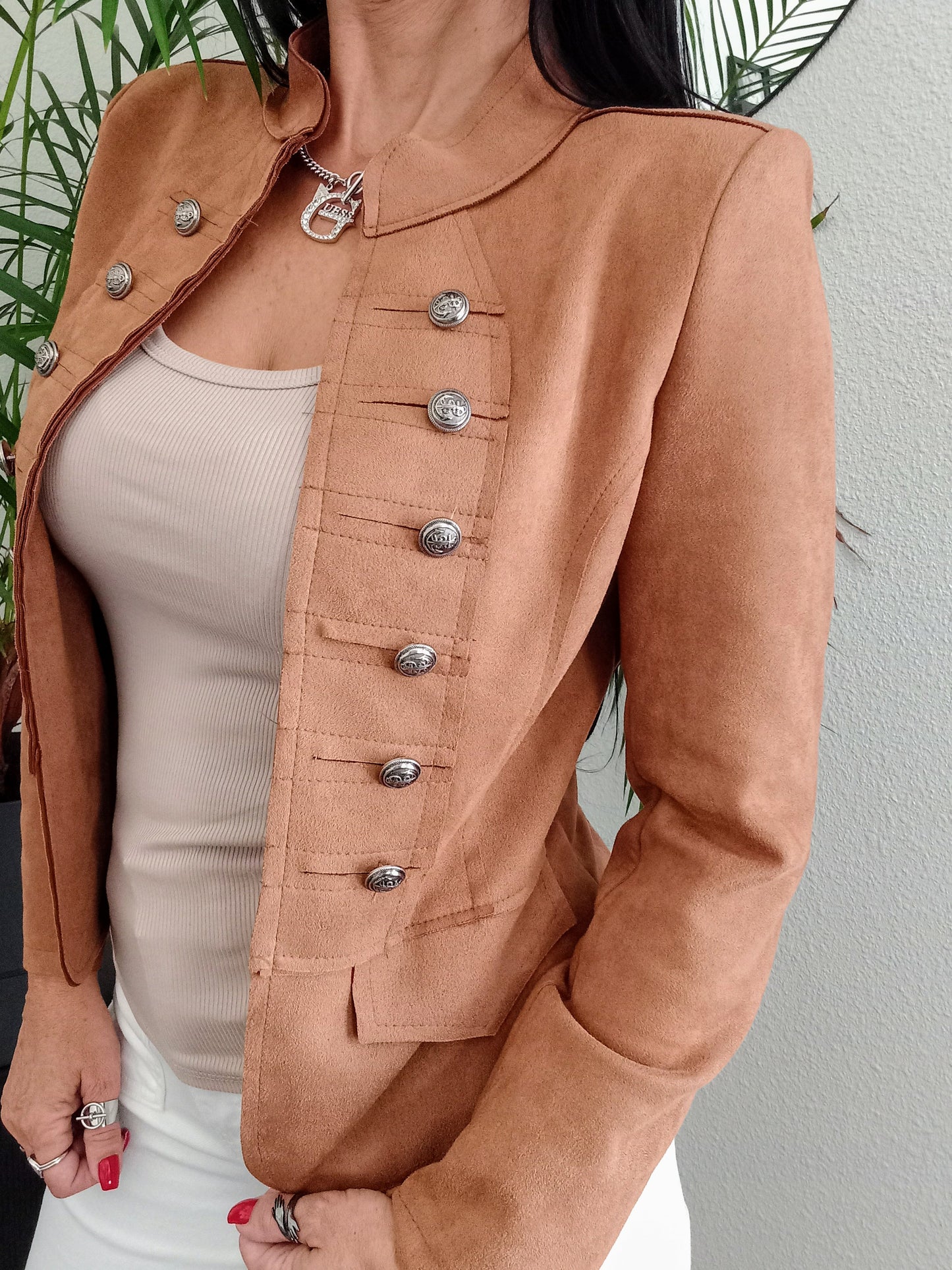 Veste officier suédine camel