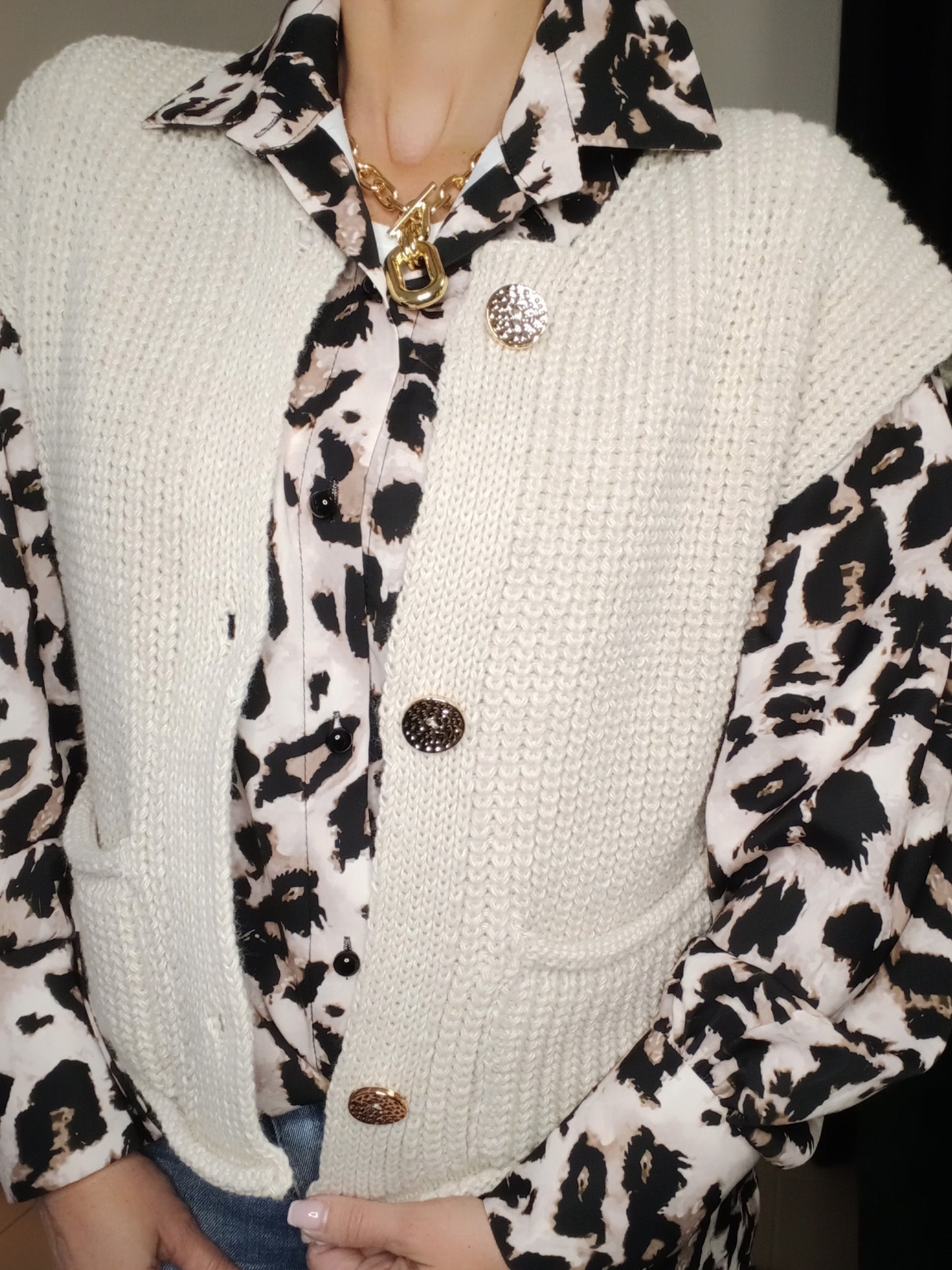 Gilet maille beige sans manches