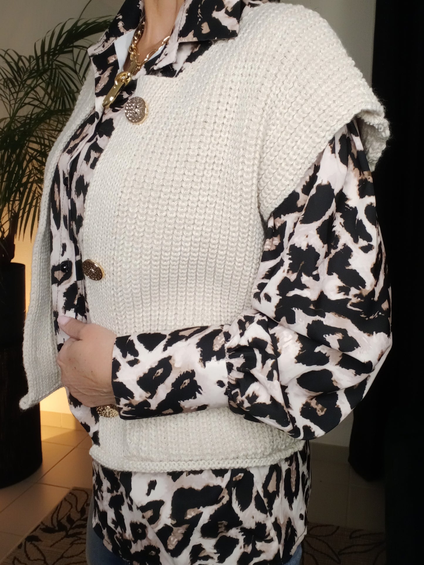 Gilet maille beige sans manches
