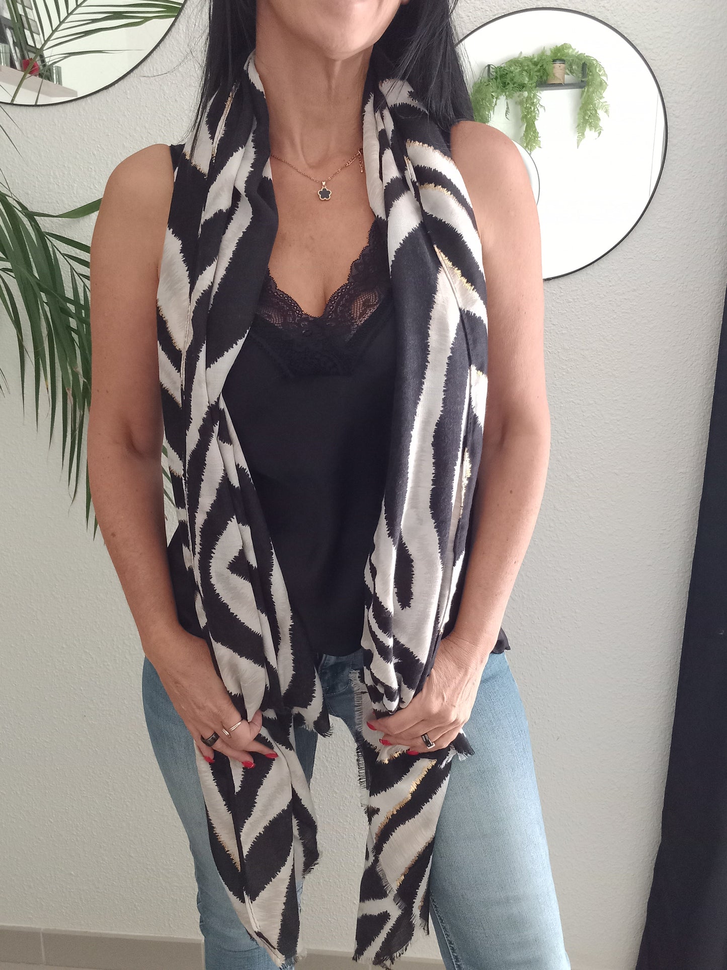 Foulard imprimé zèbre noir