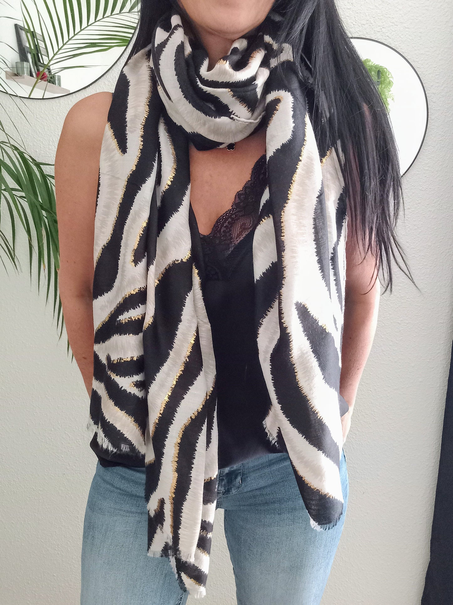 Foulard imprimé zèbre noir