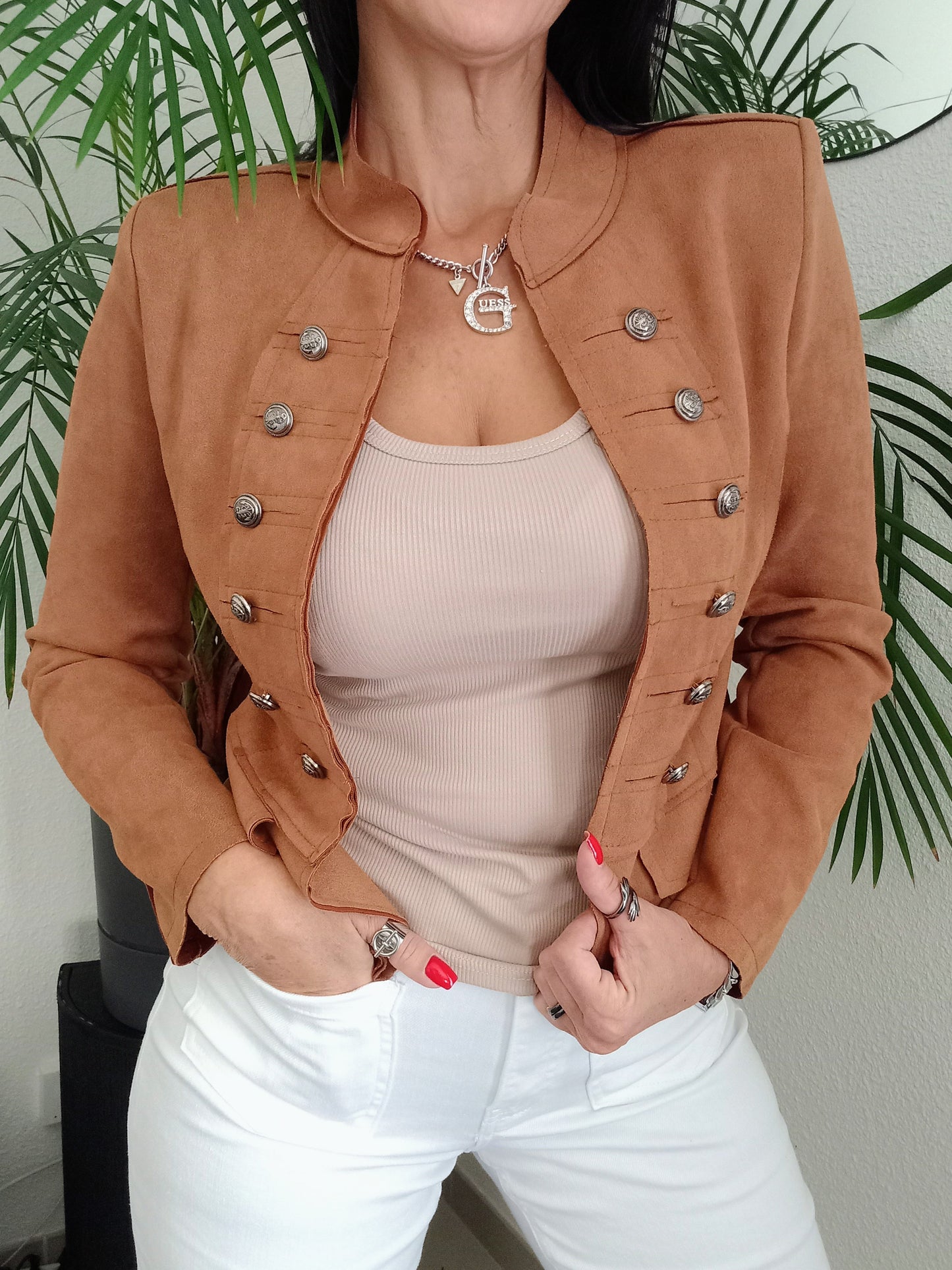 Veste officier suédine camel